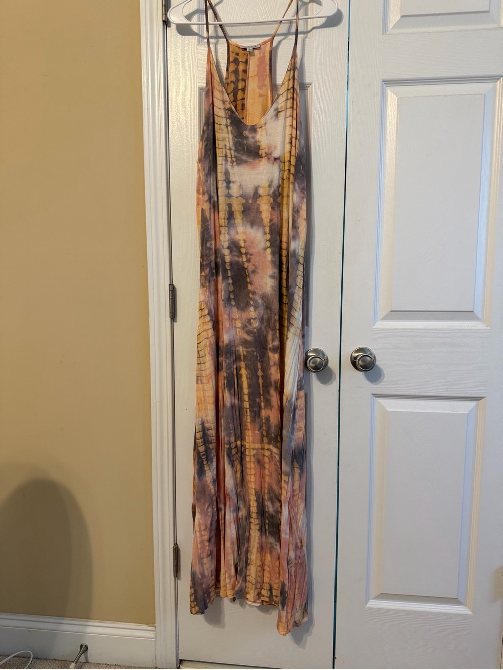 white birch Tie-Dye Maxi Dress in Tan, Brown & Cream